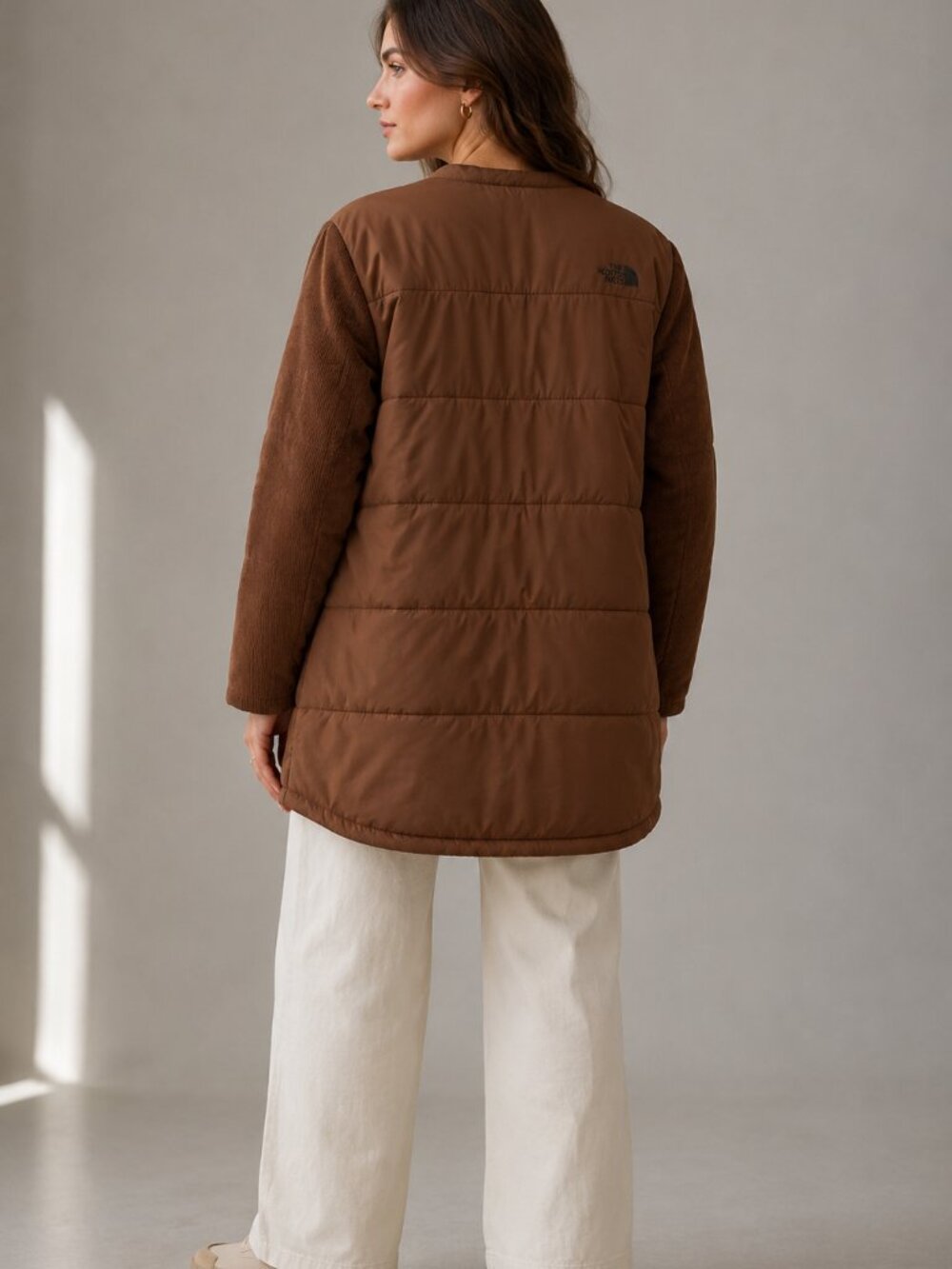 The North Face Harway Collarless Midi Jacket Quilted Puffer Dark Oak Sz L - Picture 2 of 7